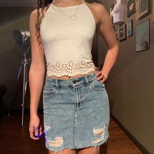 💜 5/$20 SHEIN Laser Cut Scallop Hem Suede Halter